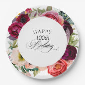 Boho rustieke Waterverf Bloemen 100ste verjaardags Papieren Bordje (Voorkant)