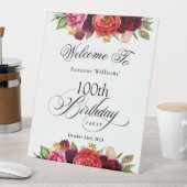 Boho rustieke Waterverf Bloemen 100ste verjaardags Reclamebord Met Voetstuk (Insitu)
