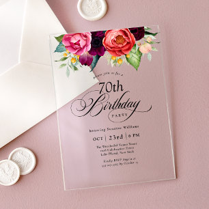 Boho rustieke Waterverf Bloemen 70e verjaardagsfee Acryl Uitnodigingen