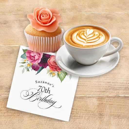 Boho rustieke Waterverf Bloemen 70e verjaardagsfee Servet