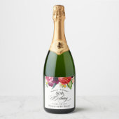 Boho rustieke Waterverf Bloemen 80e Verjaardag Sparkling Wijnetiket (Voorkant)