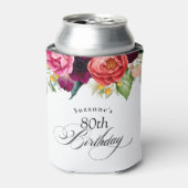 Boho rustieke Waterverf Bloemen 80ste verjaardagsf Blikjeskoeler (Blikje Voorkant)