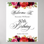 Boho rustieke Waterverf Bloemen 80ste verjaardagsf Poster (Voorkant)