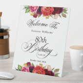 Boho rustieke Waterverf Bloemen 80ste verjaardagsf Reclamebord Met Voetstuk (Insitu)