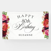 Boho rustieke Waterverf Bloemen 80ste verjaardagsf Spandoek (Horizontaal)