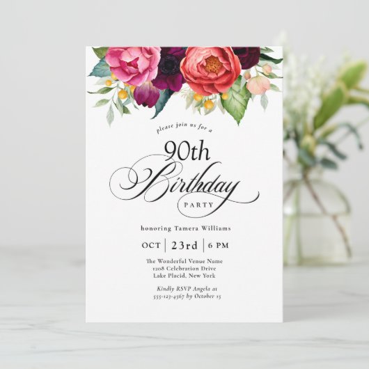 Boho rustieke Waterverf Bloemen 90ste Verjaardagsf Kaart (Staand voorkant)