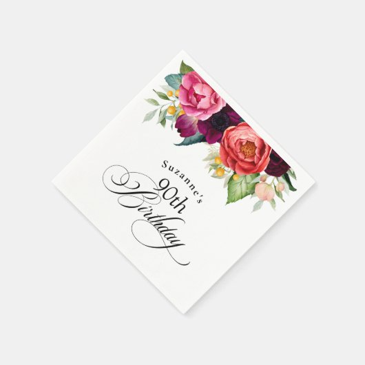 Boho rustieke Waterverf Bloemen 90ste Verjaardagsf Servet (Hoek)