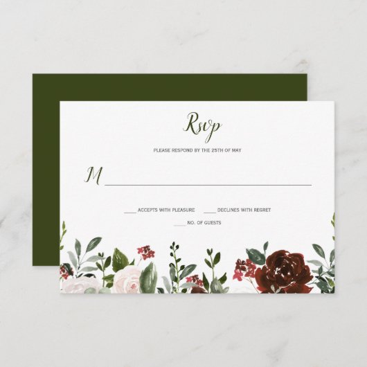 Boho rustieke Waterverf Bloemen Bodemrand RSVP Kaartje (Voorkant / Achterkant)