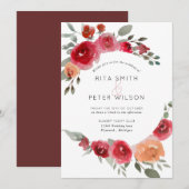 Boho rustieke waterverf bloemen huwelijksuitnodigi kaart (Voorkant / Achterkant)