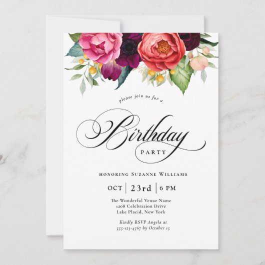 Boho Rustieke Waterverf Bloemen Verjaardagsfeest Kaart (Voorkant)