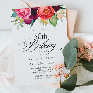 Boho rustieke Waterverf Floral 50ste verjaardagsfe Kaart