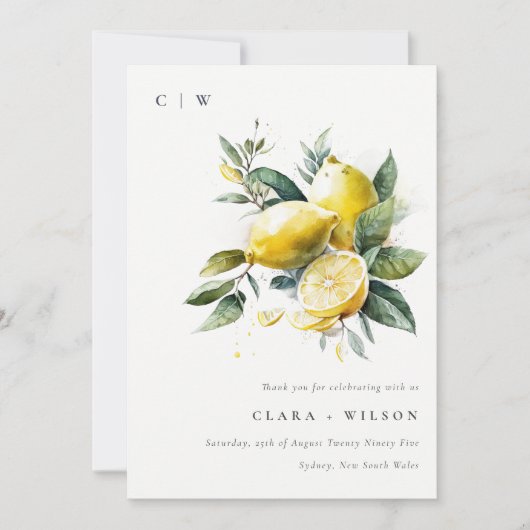Boho rustieke Waterverf geel citroen tuin bruiloft Bedankkaart (Voorkant)