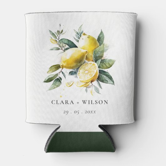 Boho rustieke Waterverf geel citroen tuin bruiloft Blikjeskoeler (Voorkant)