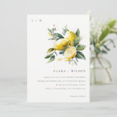 Boho rustieke Waterverf geel citroen tuin bruiloft Kaart (Staand voorkant)