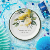 Boho rustieke Waterverf geel citroen tuin bruiloft Papieren Bordje (Feest)