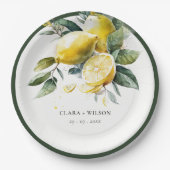 Boho rustieke Waterverf geel citroen tuin bruiloft Papieren Bordje (Voorkant)