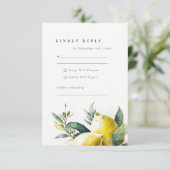 Boho rustieke Waterverf geel citroen tuin bruiloft RSVP Kaartje (Staand voorkant)