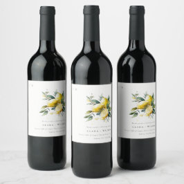 Boho rustieke Waterverf geel citroen tuin bruiloft Wijn Etiket