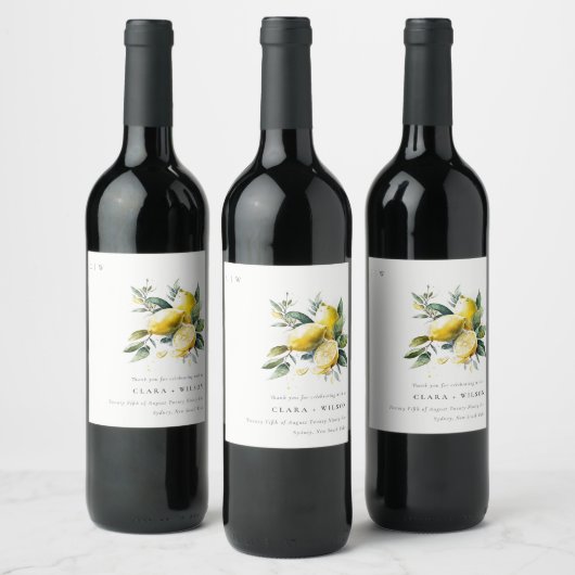 Boho rustieke Waterverf geel citroen tuin bruiloft Wijn Etiket (Flessen)