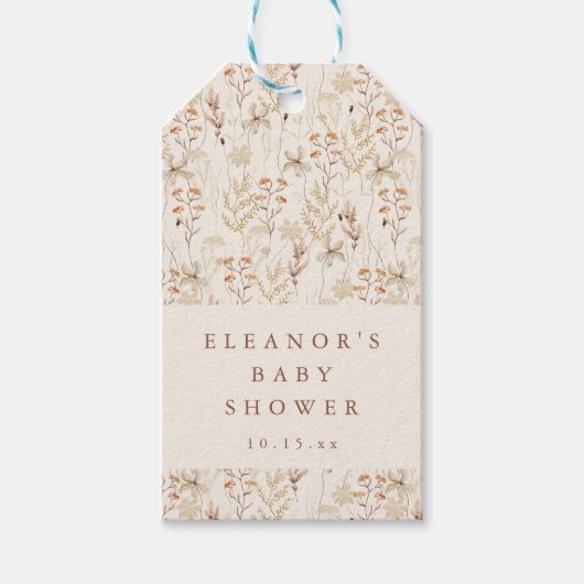 Boho Rustieke Weide Bloemen Bloemige Baby Shower Cadeaulabel (Voorkant)