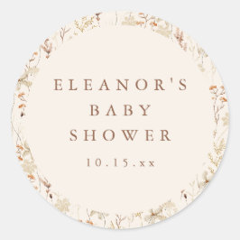 Boho Rustieke Weide Bloemen Bloemrijke Baby Shower Ronde Sticker