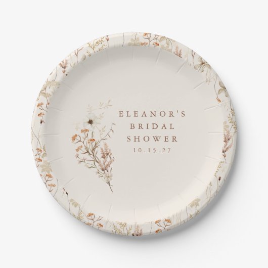 Boho Rustieke Weide Bloemen Bloemstuk Bruiloft Fee Papieren Bordje (Voorkant)