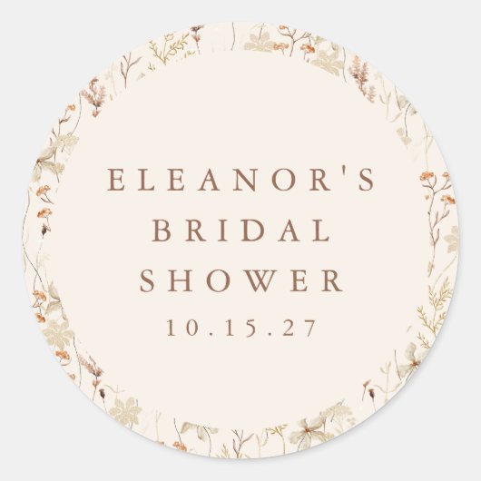 Boho Rustieke Weide Bloemen Bloemstuk Bruiloft Fee Ronde Sticker (Voorkant)