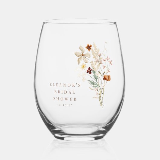 Boho Rustieke Weide Bloemen Bruiloft Wijnglas Zonder Voet (Voorkant)