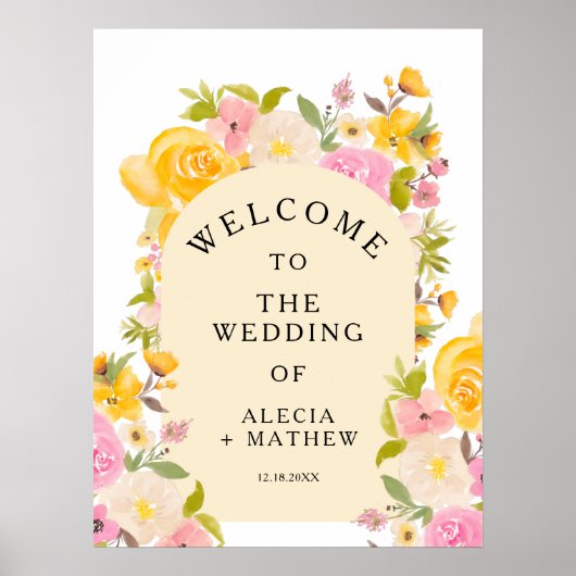 Boho rustieke weide geel roze bruiloft Welkom Poster (Voorkant)