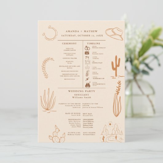 Boho Rustieke Westerne Cowboy Wedding Info Graphic Kaart (Staand voorkant)