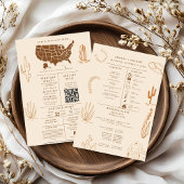 Boho Rustieke Westerne Cowboy Wedding Info Graphic Kaart