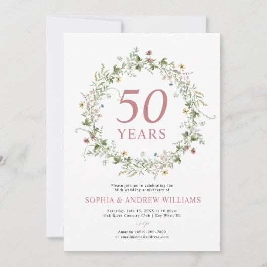 Boho rustieke Wildbloemen 50e bruiloft Jubileum Kaart (Voorkant)