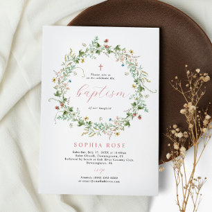 Boho Rustieke Wilde Bloemen Doop Uitnodiging