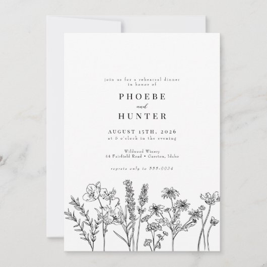 Boho rustieke Wildflower bruiloft repetitie diner Kaart (Voorkant)