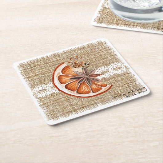 Boho rustieke winter vakantie botanische bruiloft kartonnen onderzetters (Schuin)