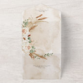 Boho rustieke witte rozen & pampas bruiloft QR-cod All In One Uitnodiging (Buitenkant)