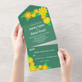 Boho rustieke zonnebloem groene lente bloemenbruil all in one uitnodiging (Afscheurbaar)