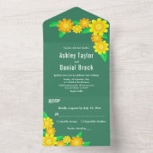 Boho rustieke zonnebloem groene lente bloemenbruil all in one uitnodiging (Binnen)