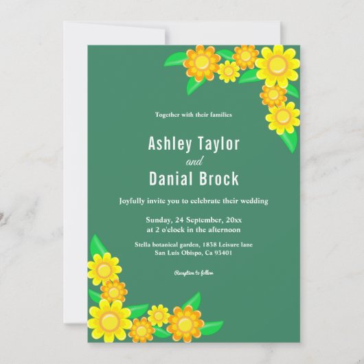 Boho rustieke zonnebloem groene lente bloemenbruil kaart (Voorkant)