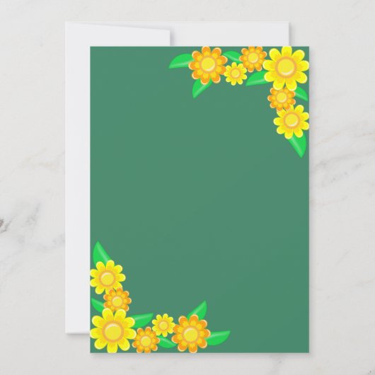 Boho rustieke zonnebloem groene lente bloemenbruil kaart (Achterkant)