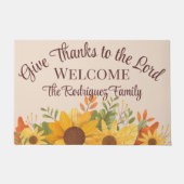 Boho Rustieke Zonnebloemen Psalm 136:3 Thanksgivin Deurmat (Voorkant)