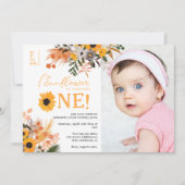 Boho rustige oranje zonnebloemen foto 1e verjaarda kaart (Voorkant)