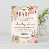 Boho Rustische Bloemen Baby Shower Kaart (Staand voorkant)