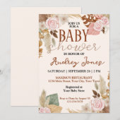 Boho Rustische Bloemen Baby Shower Kaart (Voorkant / Achterkant)