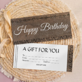 Boho rustische houten cadeaukaart voucher kaart