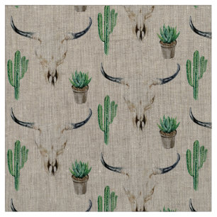 Boho Rustische Schedel Cactus Patroon Stof