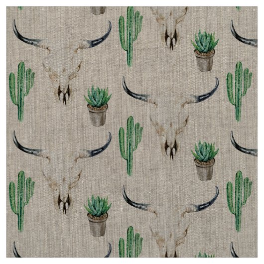 Boho Rustische Schedel Cactus Patroon Stof (Swatch)