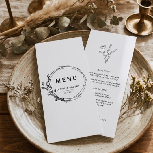 Boho Rustische Stijl Eenvoudige Bloemige Bruiloft Menu