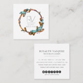 Boho Rustische Veerkrans Monogram Vierkante Visitekaartje (Voorkant / Achterkant)