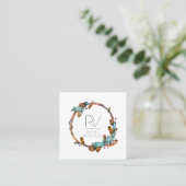Boho Rustische Veerkrans Monogram Vierkante Visitekaartje (Staand voorkant)